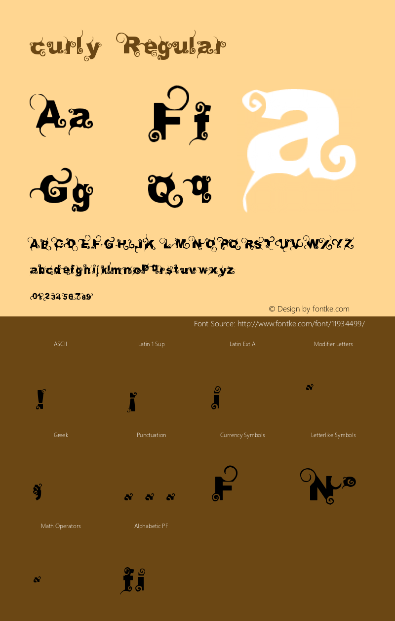 curly Regular Version 1.00 January 20, 2008, initial release Font Sample