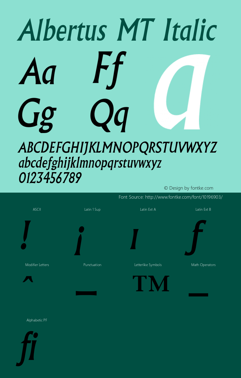 Albertus MT Italic 001.000 Font Sample