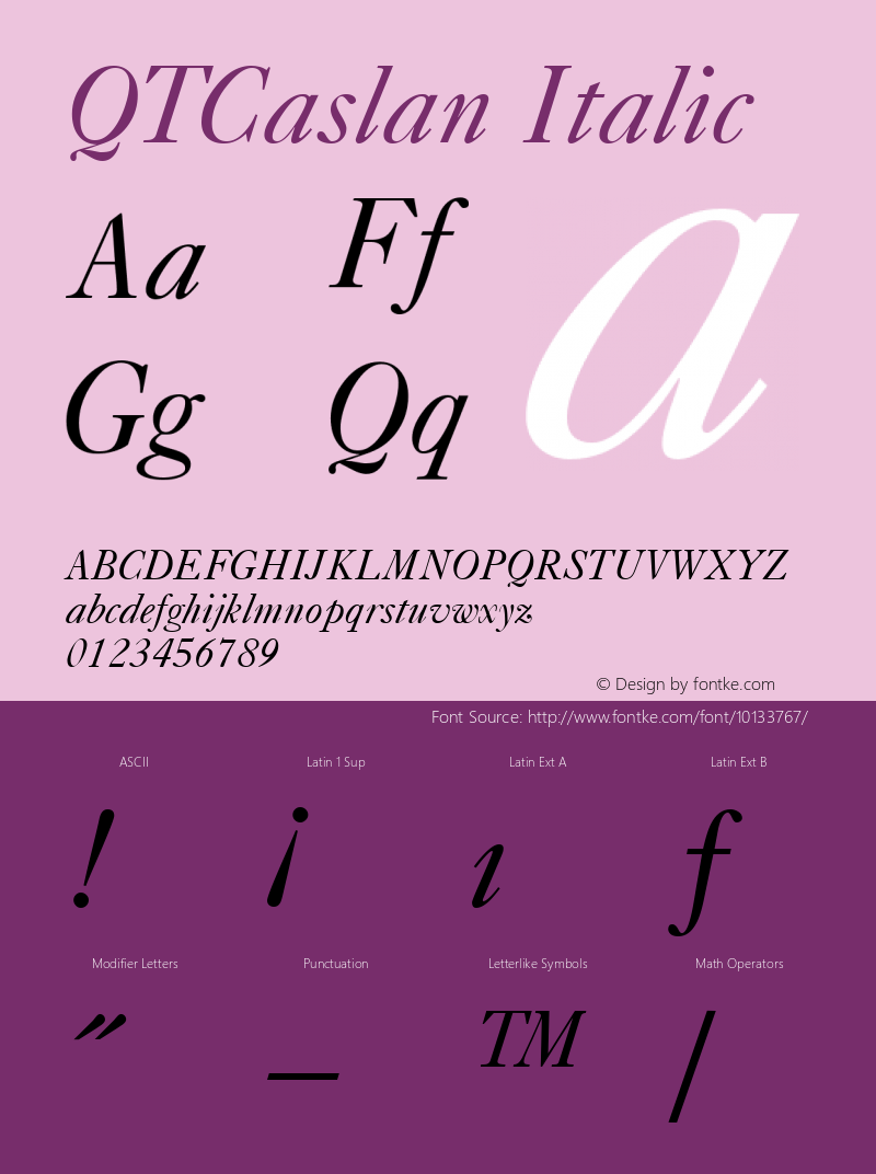 QTCaslan Italic QualiType TrueType font  9/18/92 Font Sample