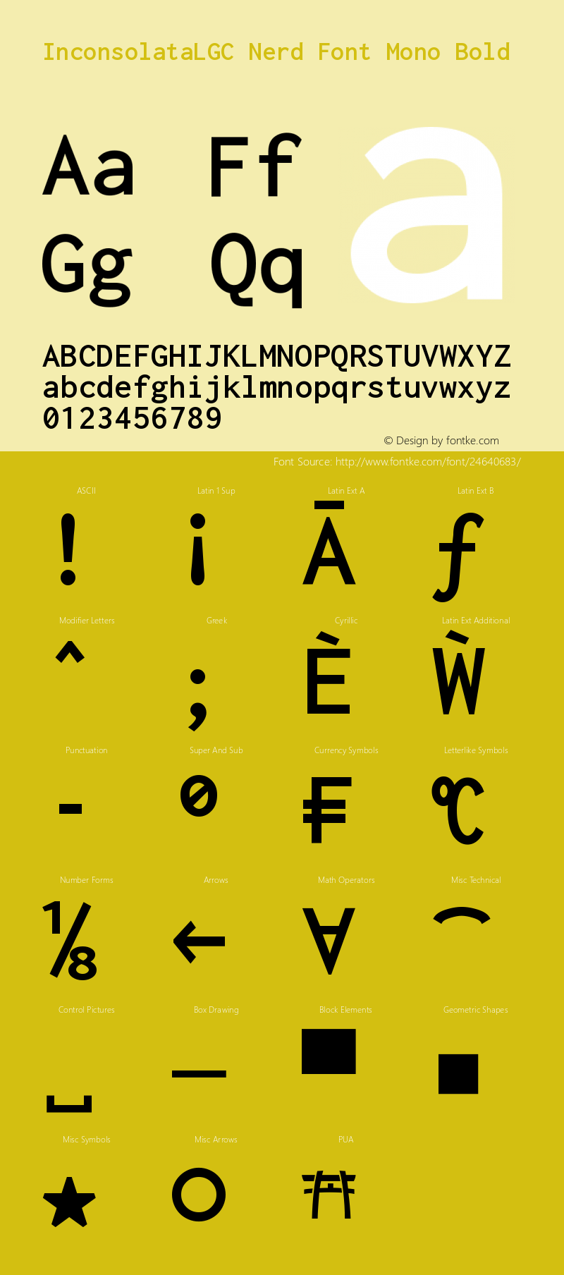 Inconsolata LGC Bold Nerd Font Complete Mono Version 1.3;Nerd Fonts 1.2.0 Font Sample