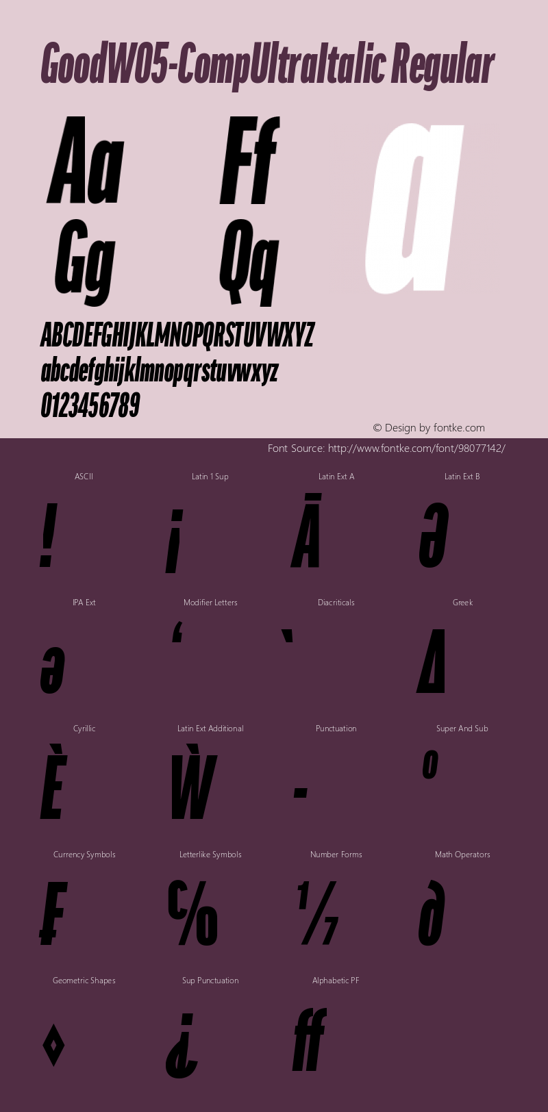 Good W05 Comp Ultra Italic Version 7.504 Font Sample