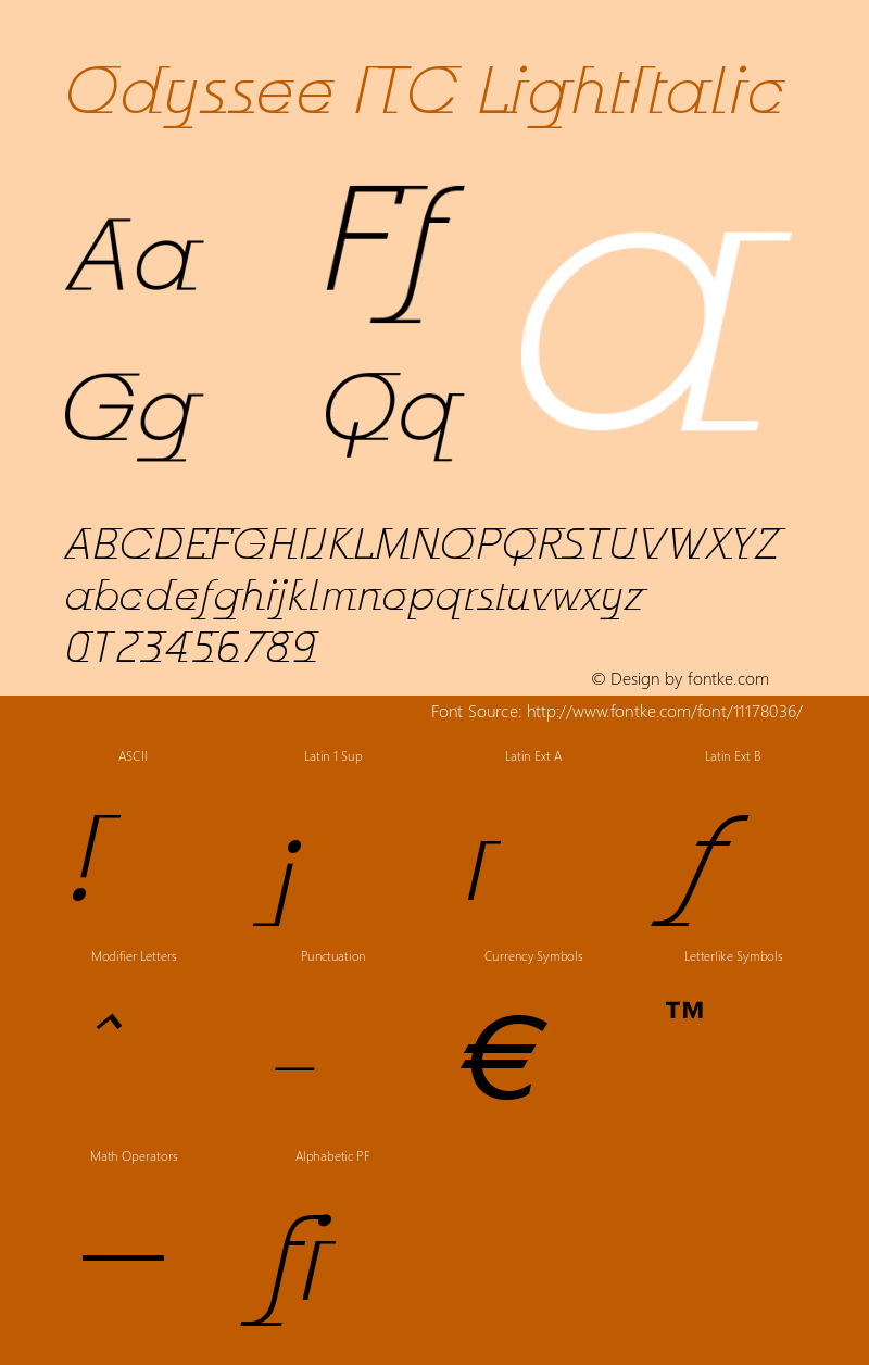 Odyssee ITC LightItalic Version 005.000 Font Sample