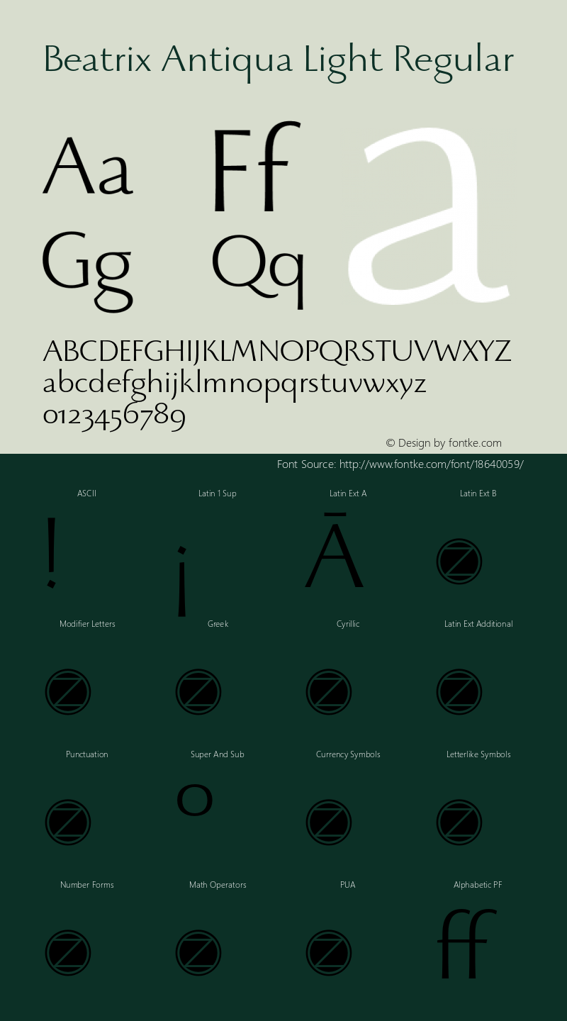 Beatrix Antiqua Light Regular Version 1.008 Font Sample