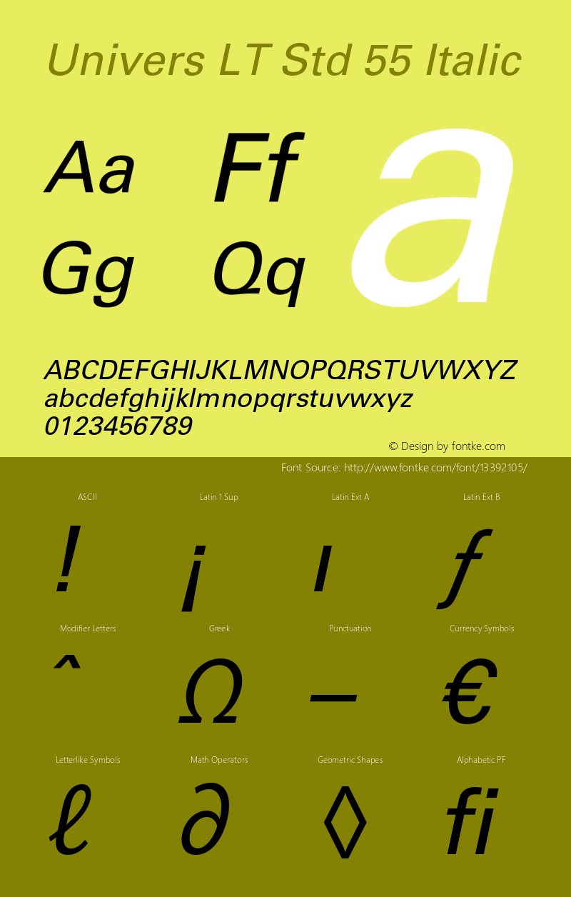 Univers LT Std 55 Italic OTF 1.029;PS 001.004;Core 1.0.33;makeotf.lib1.4.1585 Font Sample