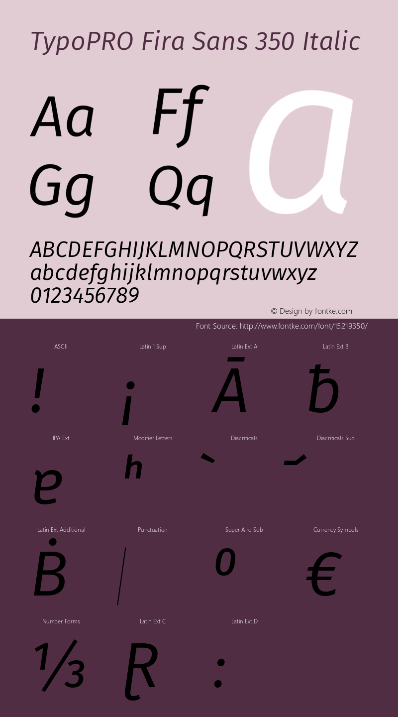 TypoPRO Fira Sans 350 Italic Version 4.100;PS 004.100;hotconv 1.0.70;makeotf.lib2.5.58329 Font Sample