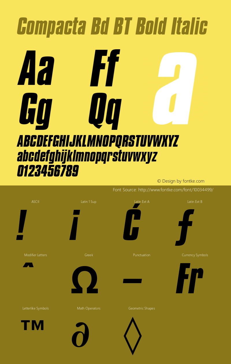 Compacta Bd BT Bold Italic mfgpctt-v1.57 Thursday, February 18, 1993 2:16:35 pm (EST) Font Sample