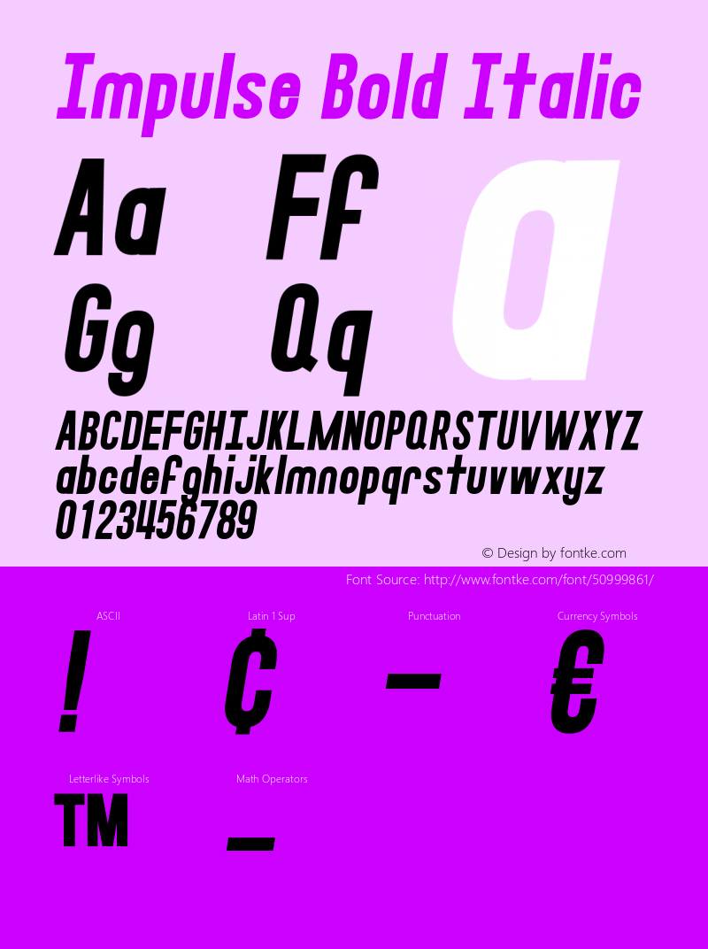 Impulse Bold Italic Version 1.000;PS 001.000;hotconv 1.0.88;makeotf.lib2.5.64775 Font Sample