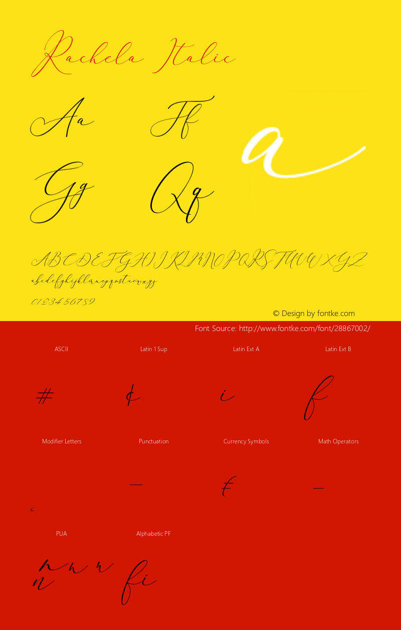 Rachela-Italic Version 1.000 Font Sample