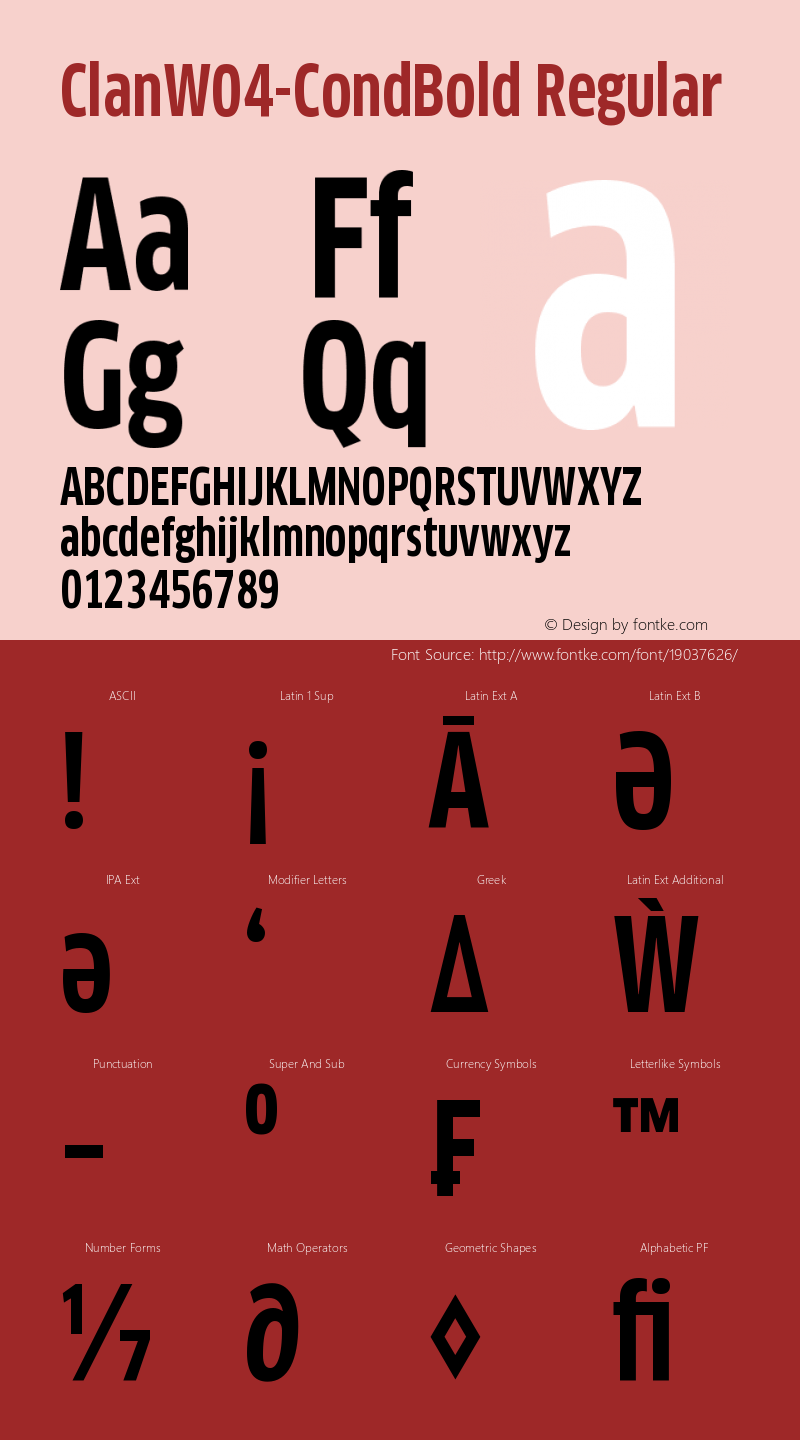 ClanW04-CondBold Regular Version 7.504 Font Sample