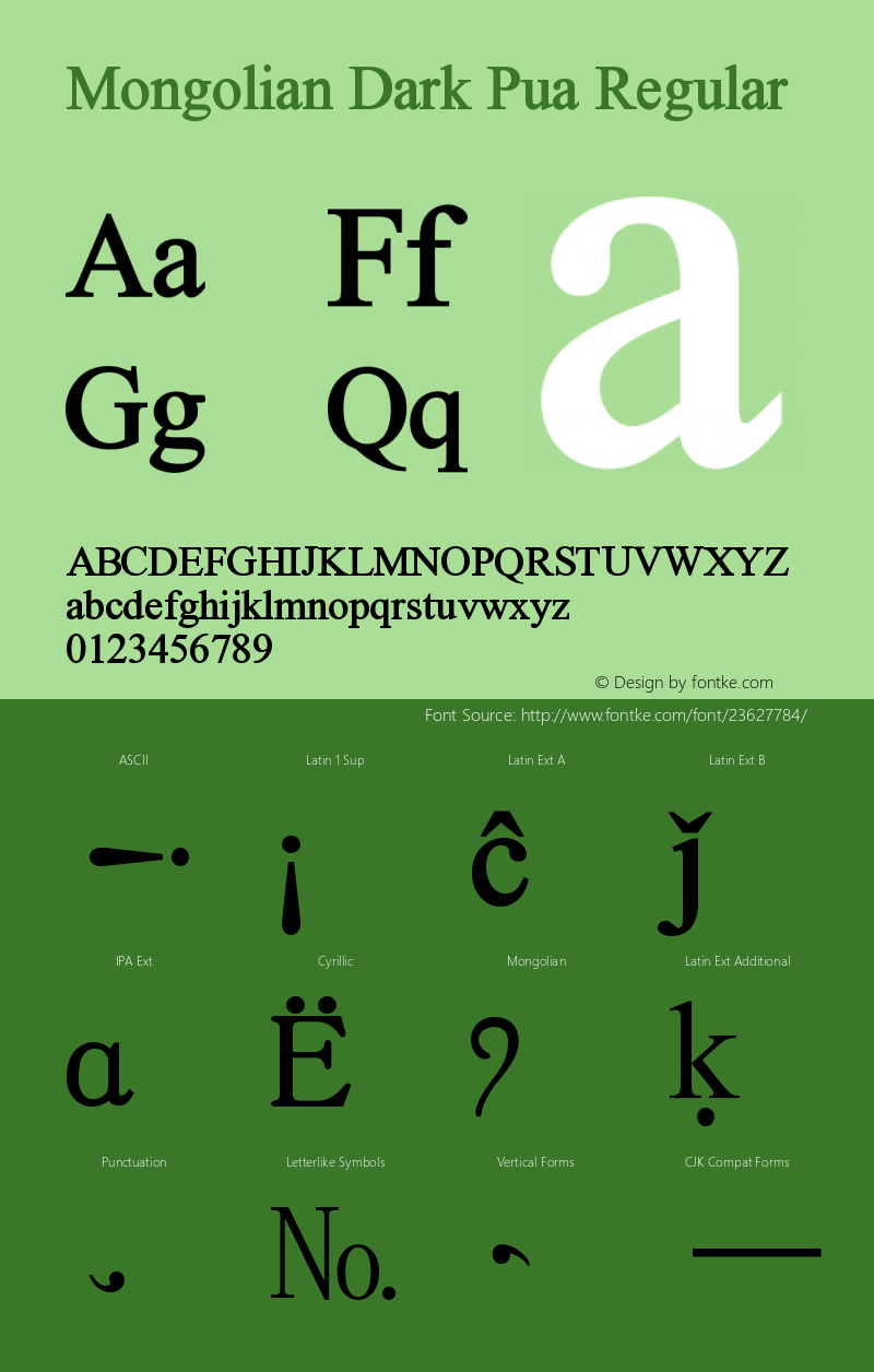 Mongolian Dark Pua 1.1 Font Sample