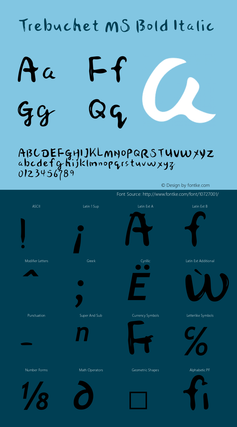 Trebuchet MS Bold Italic Version 5.00x Font Sample