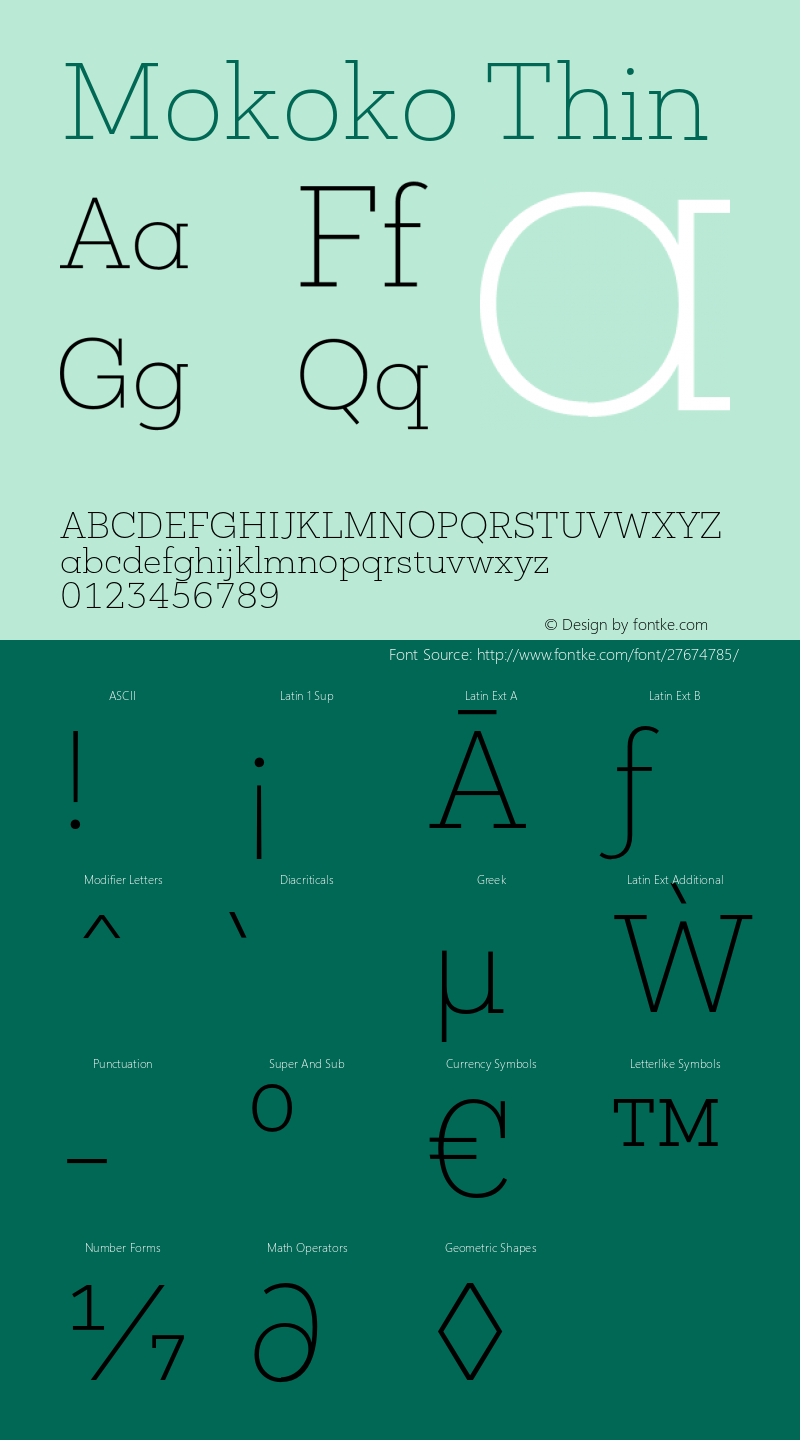 MokokoThin Version 1.000 Font Sample