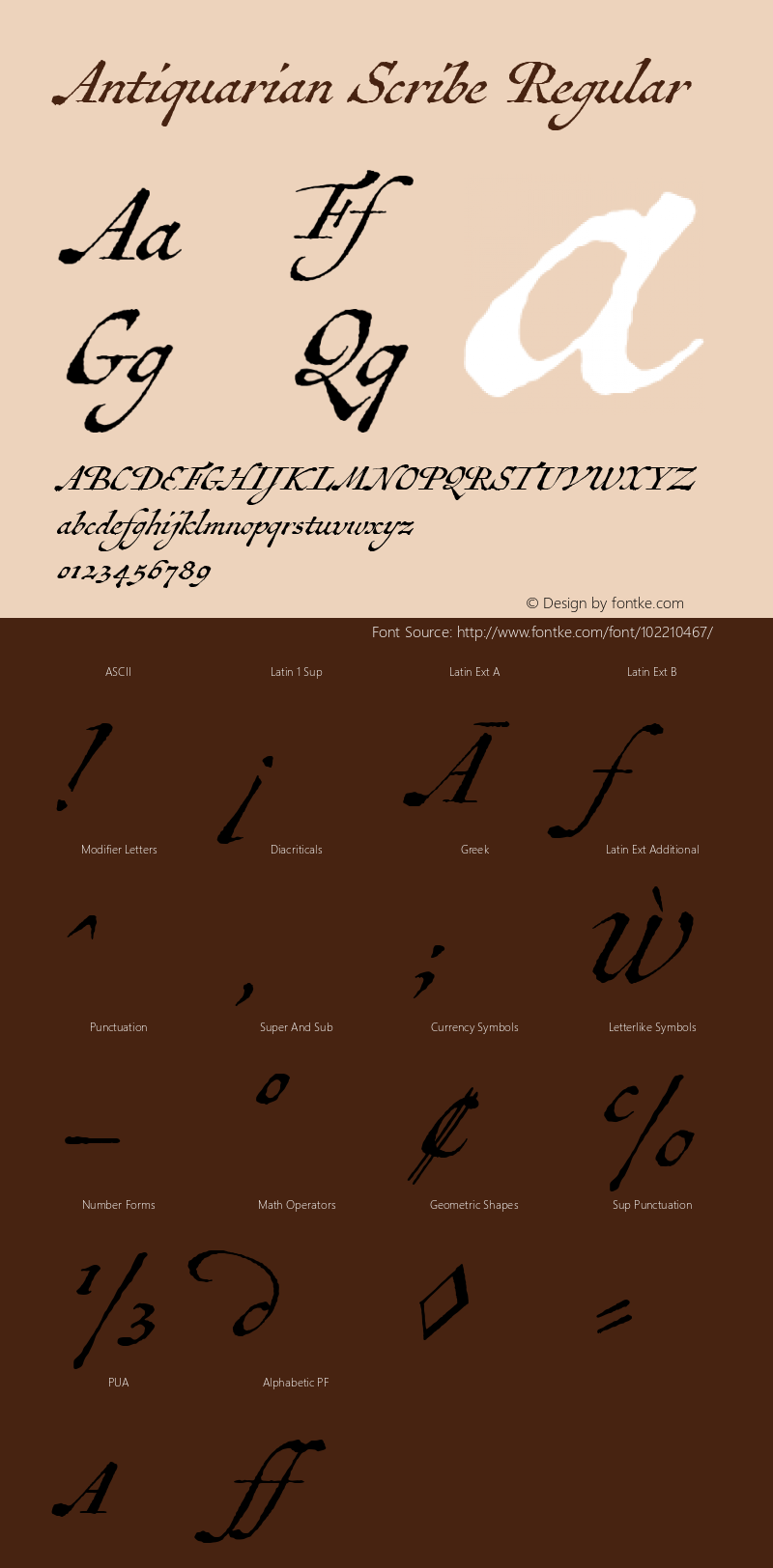 Antiquarian Scribe Version 2.002 Font Sample