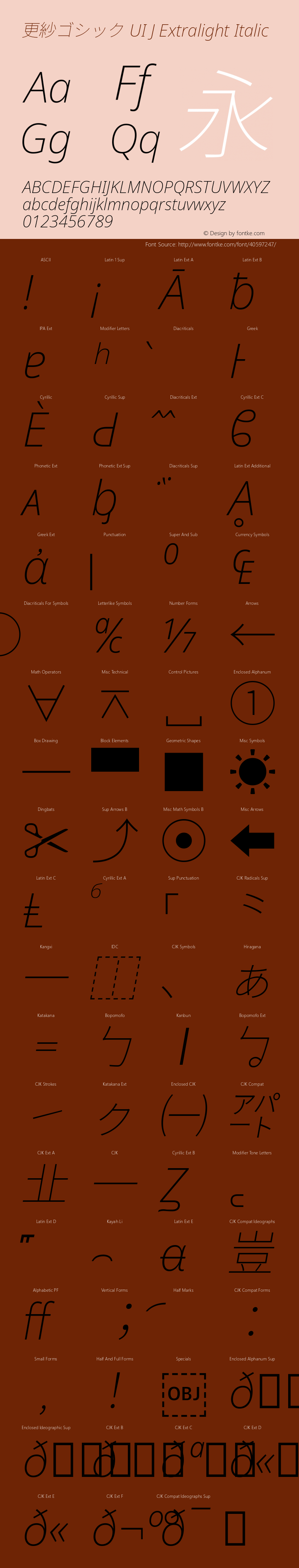 更紗ゴシック UI J Extralight Italic  Font Sample
