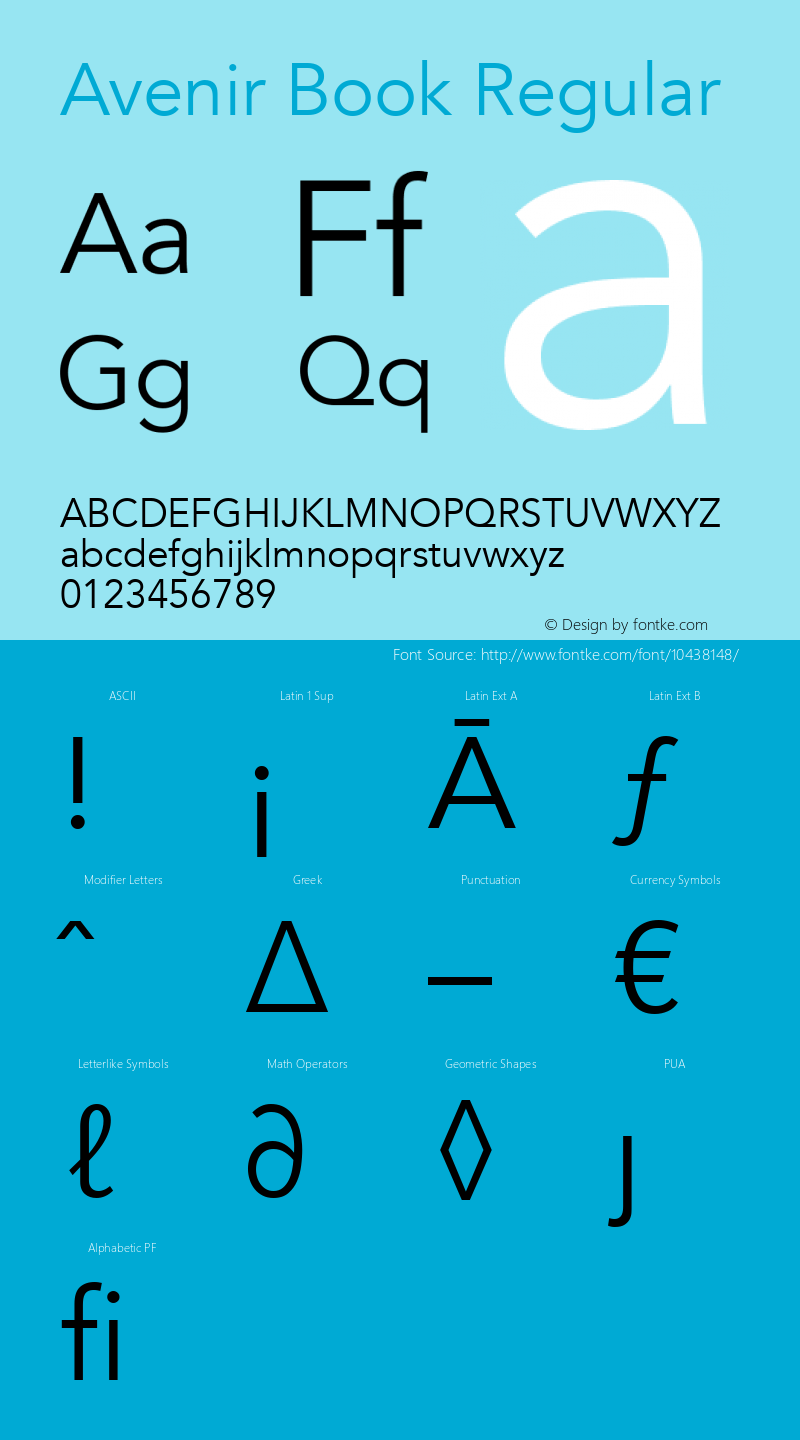 Avenir Book Regular 8.0d3e1 Font Sample