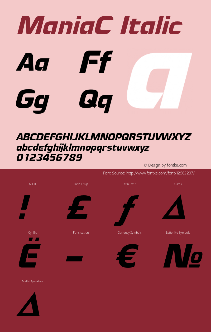 ManiaC Italic OTF 1.0;PS 001.000;Core 116;AOCW 1.0 161 Font Sample