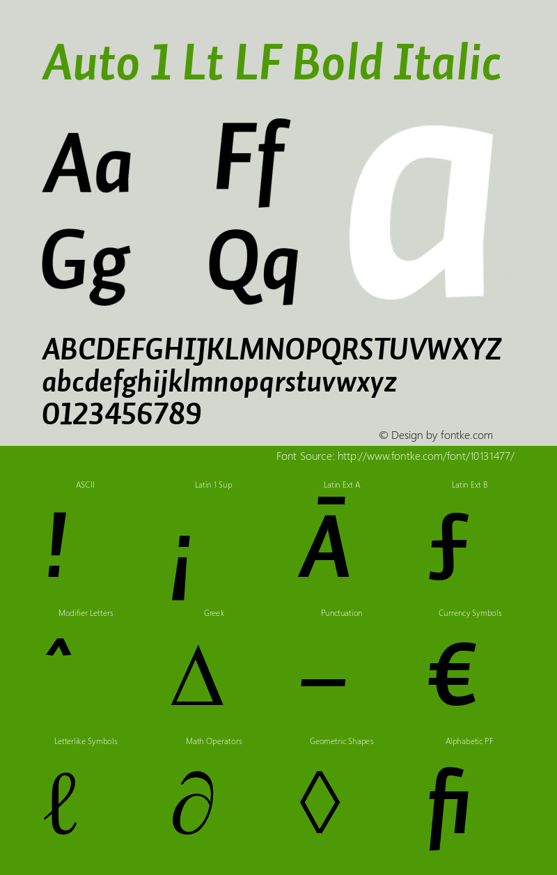 Auto 1 Lt LF Bold Italic Version 1.110;PS 001.110;hotconv 1.0.38;2004 Font Sample