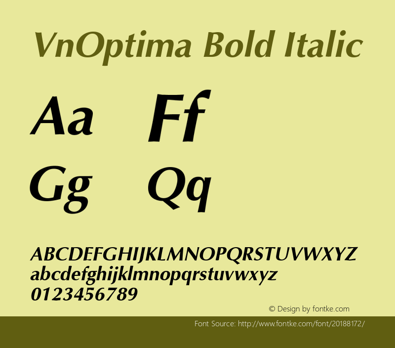 VnOptima Bold Italic 001.003 Font Sample