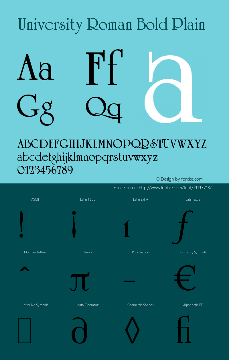 University Roman Bold Plain Version 005.000 Font Sample