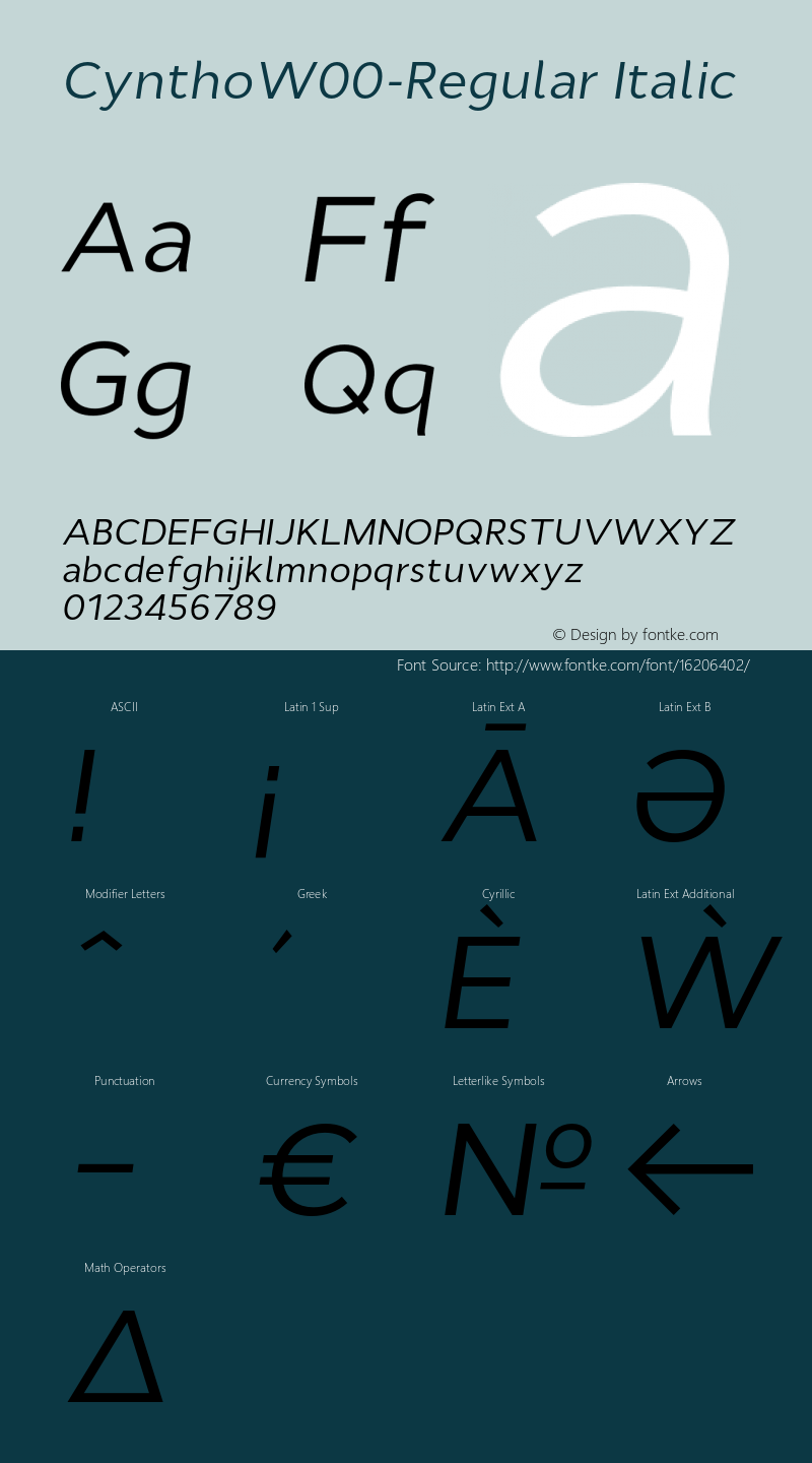 CynthoW00-Regular Italic Version 1.00 Font Sample