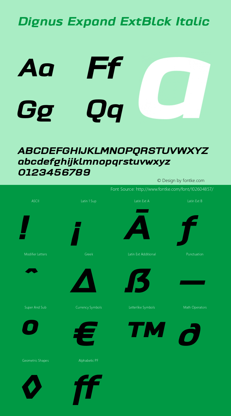 DignusExpandExtBlck-Italic Version 0.000 Font Sample