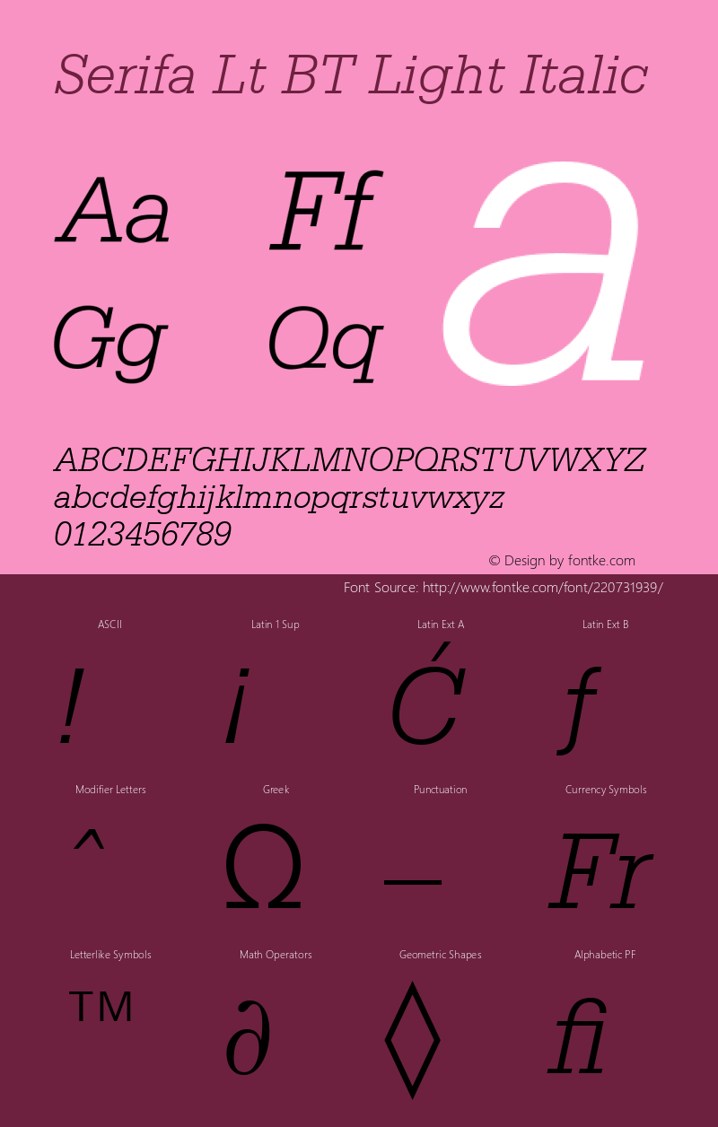 Serifa Lt BT Light Italic Version 1.01 emb4-OT图片样张