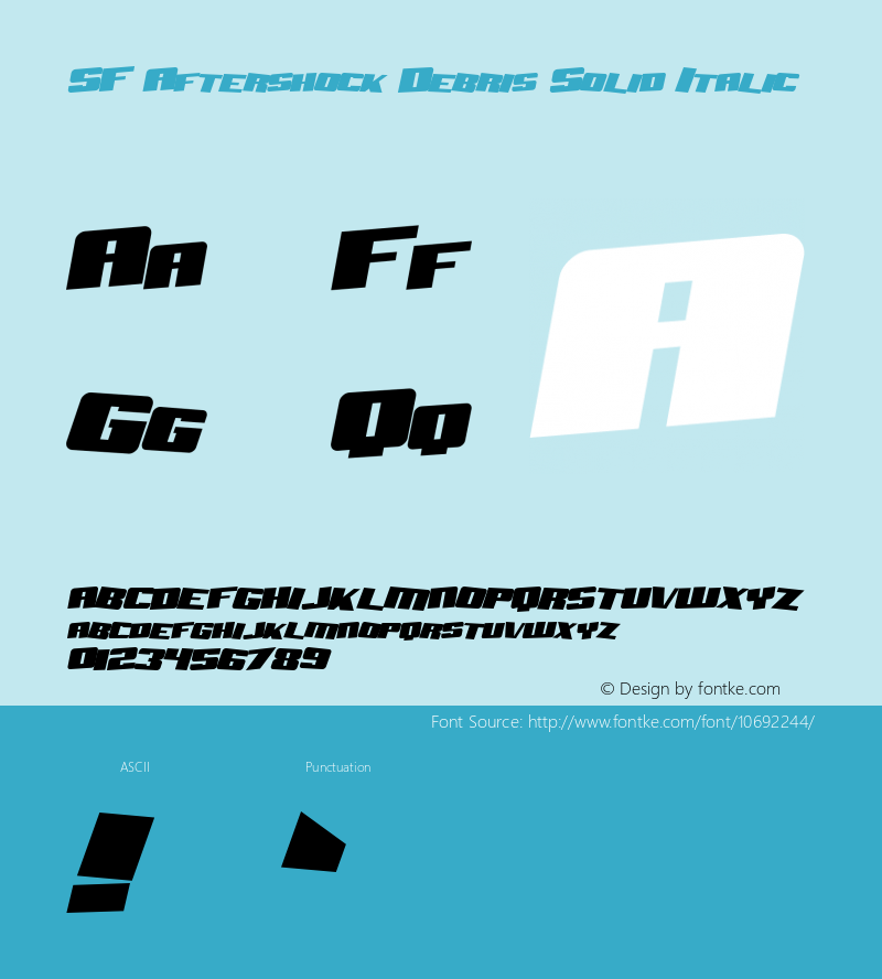 SF Aftershock Debris Solid Italic ver 1.0; 1999. Font Sample