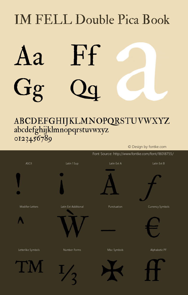 IM FELL Double Pica Book Version 3.00 Font Sample