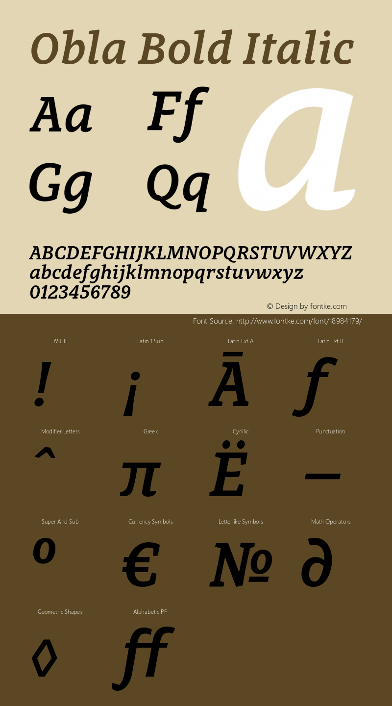 Obla Bold Italic Version 1.000 2016 initial release Font Sample