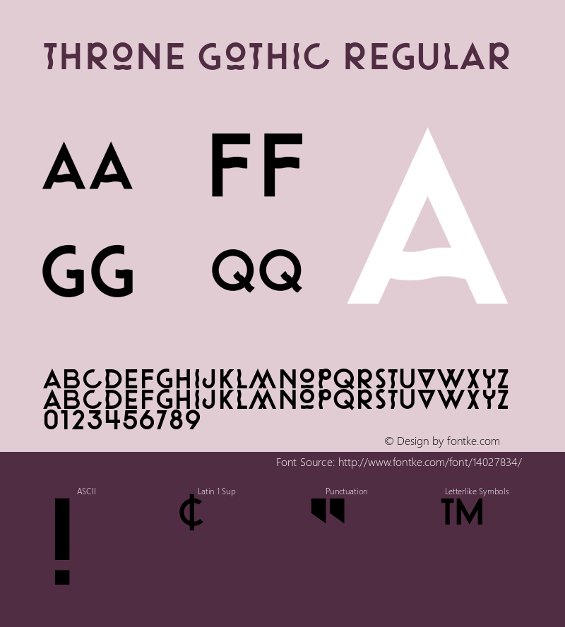 Throne Gothic Regular Version 1.000 Font Sample