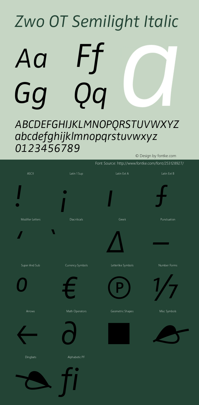 ZwoOT-SemilightItalic Version 7.504; 2007; Build 1023图片样张