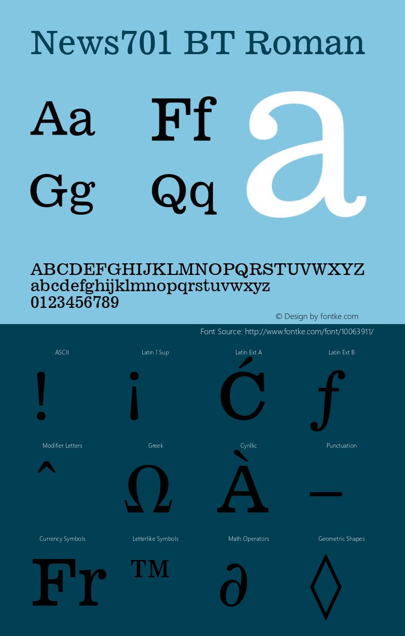 News701 BT Roman mfgpctt-v1.57 Thursday, February 18, 1993 3:43:50 pm (EST) Font Sample