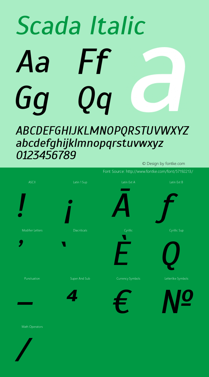 Scada Italic Version 4.000 Font Sample