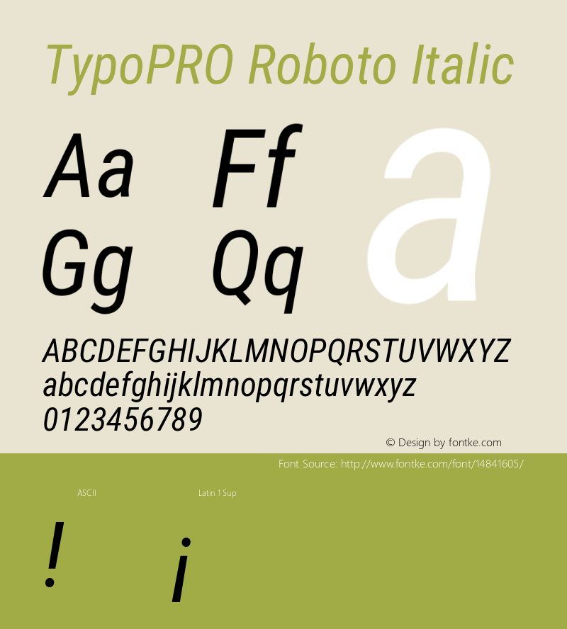 TypoPRO Roboto Italic Version 2.000980; 2014 Font Sample