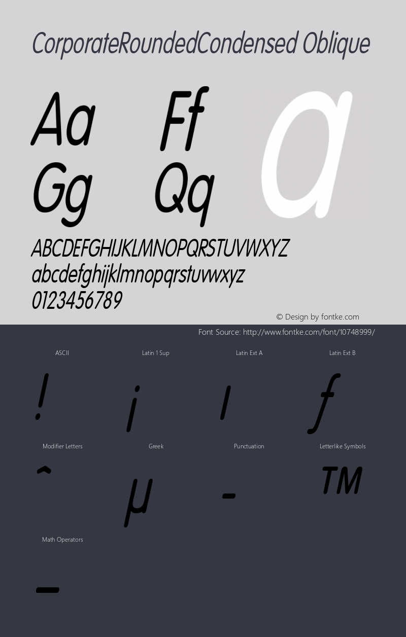 CorporateRoundedCondensed Oblique Rev. 003.000 Font Sample