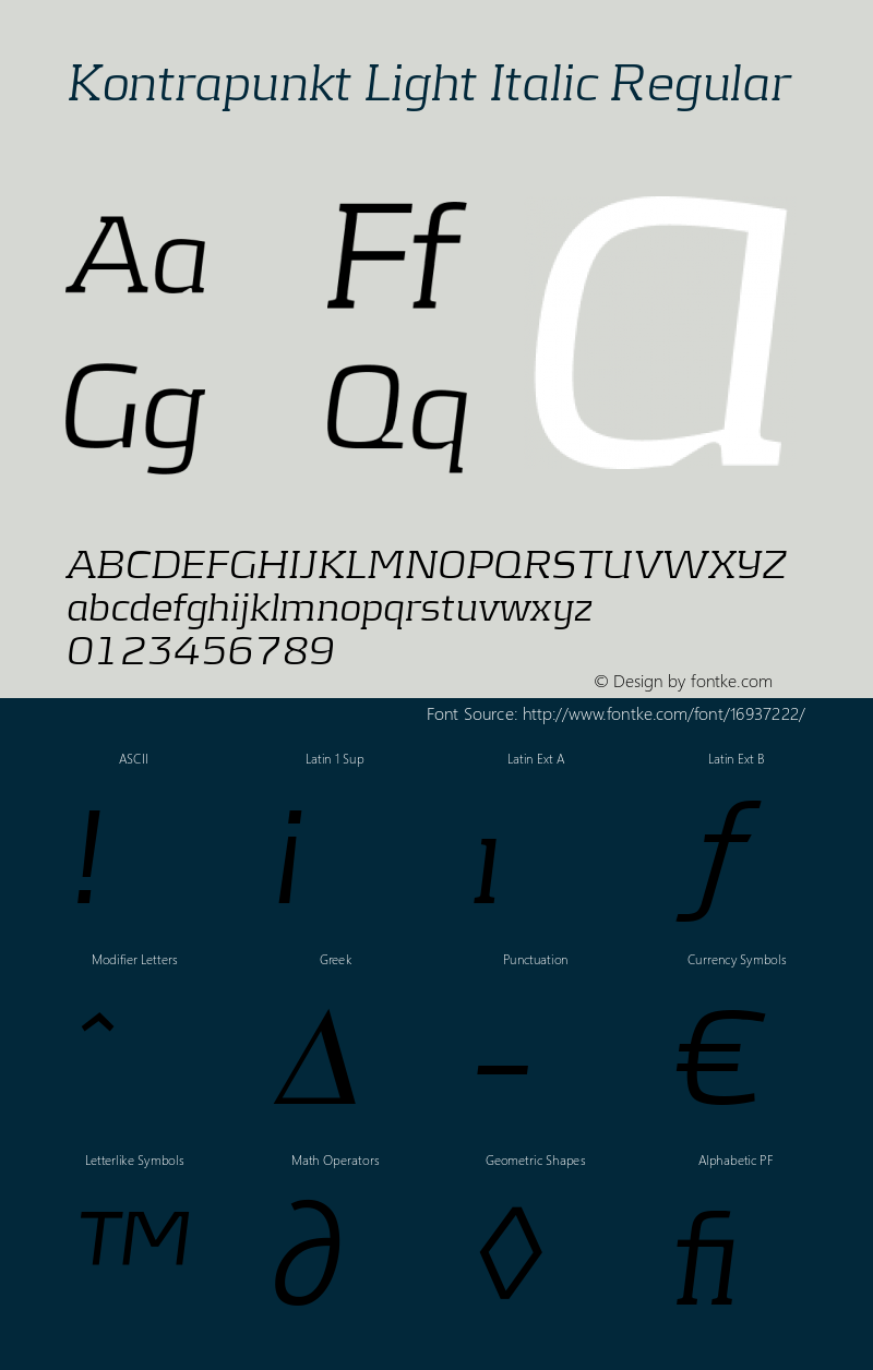 Kontrapunkt Light Italic Regular Version 001.000 Font Sample