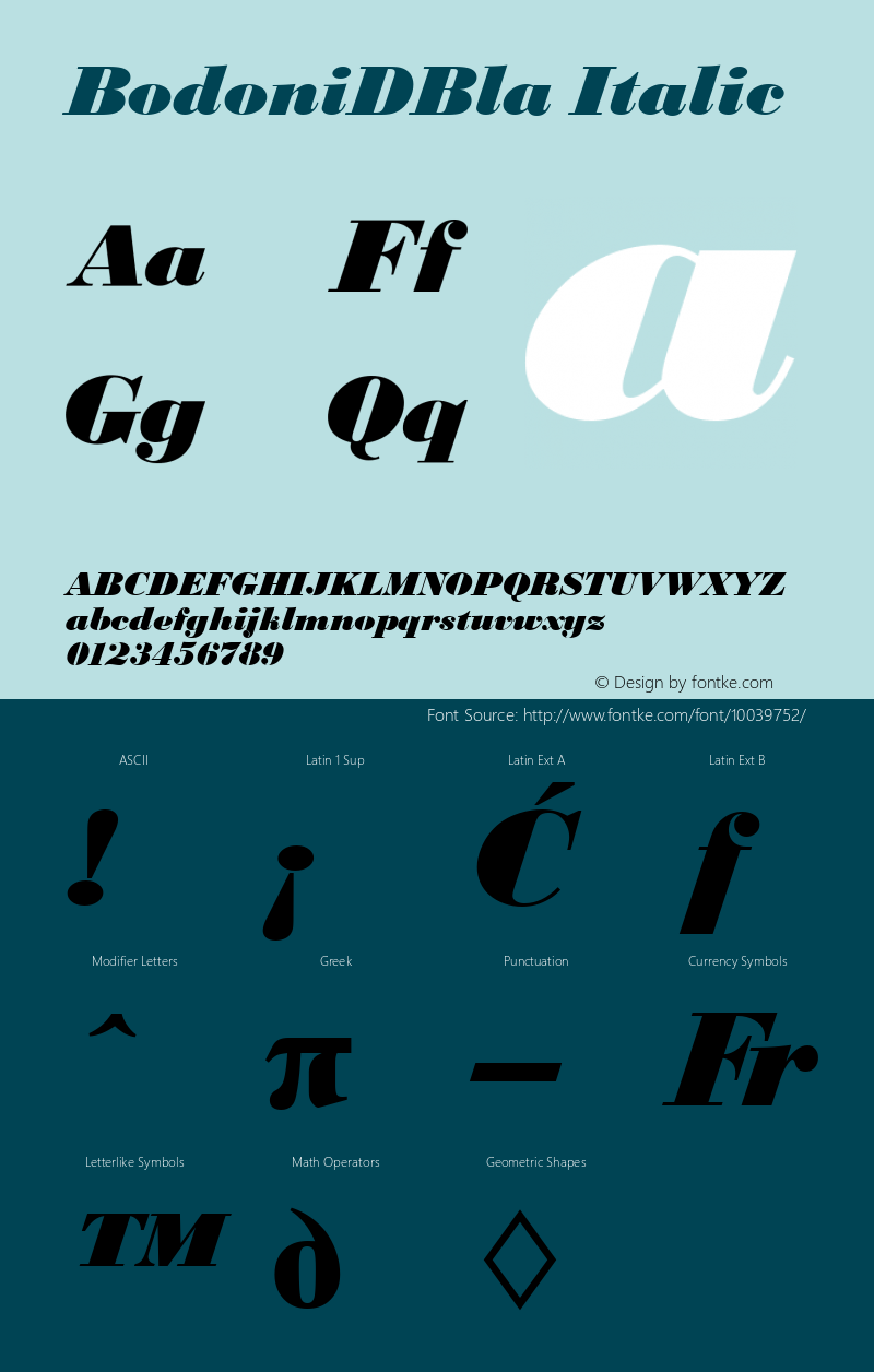 BodoniDBla Italic Version 001.005 Font Sample