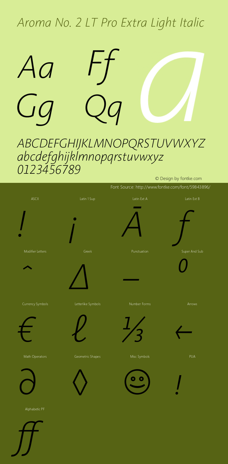 AromaNo2LTPro-ExtraLightIt Version 2.001;PS 002.000;hotconv 1.0.38 Font Sample