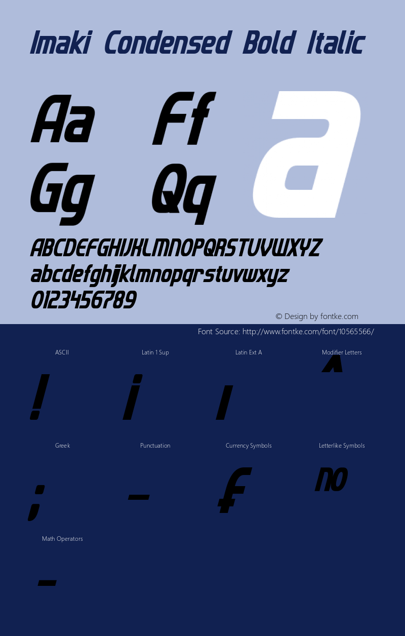 Imaki Condensed Bold Italic Version 1.10 July 24, 2014 Font Sample