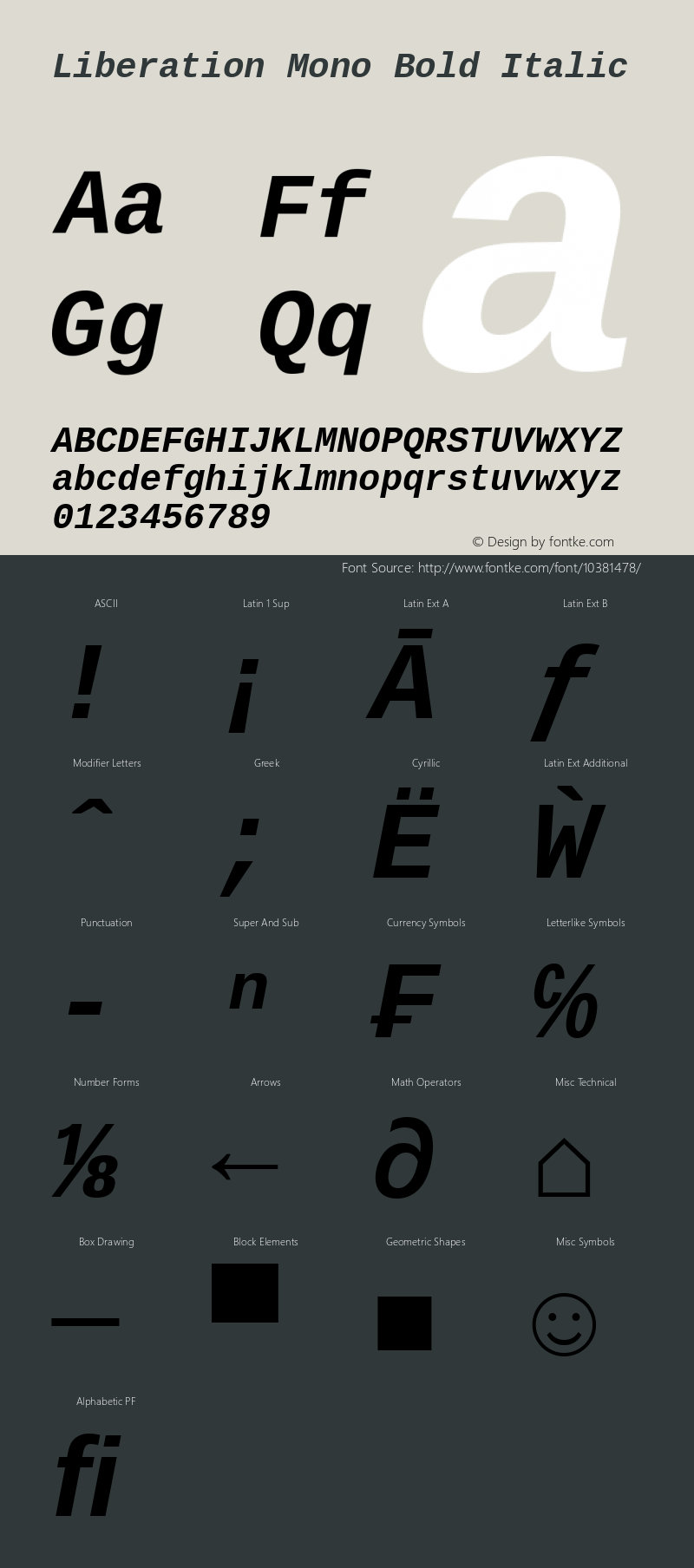 Liberation Mono Bold Italic Version 1.06 Font Sample