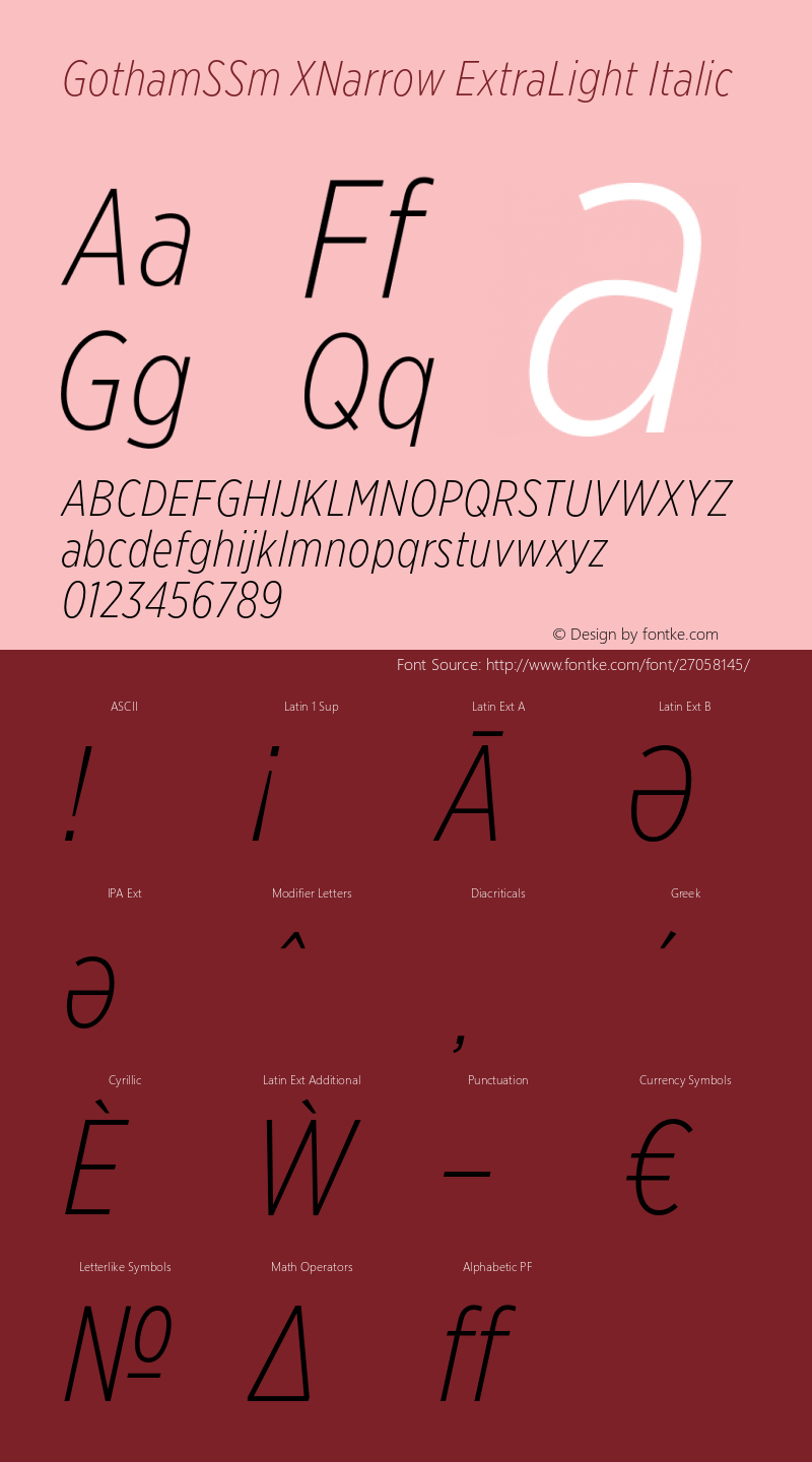 GothamXNarrSSm-XLightItalic Version 2.302 Font Sample