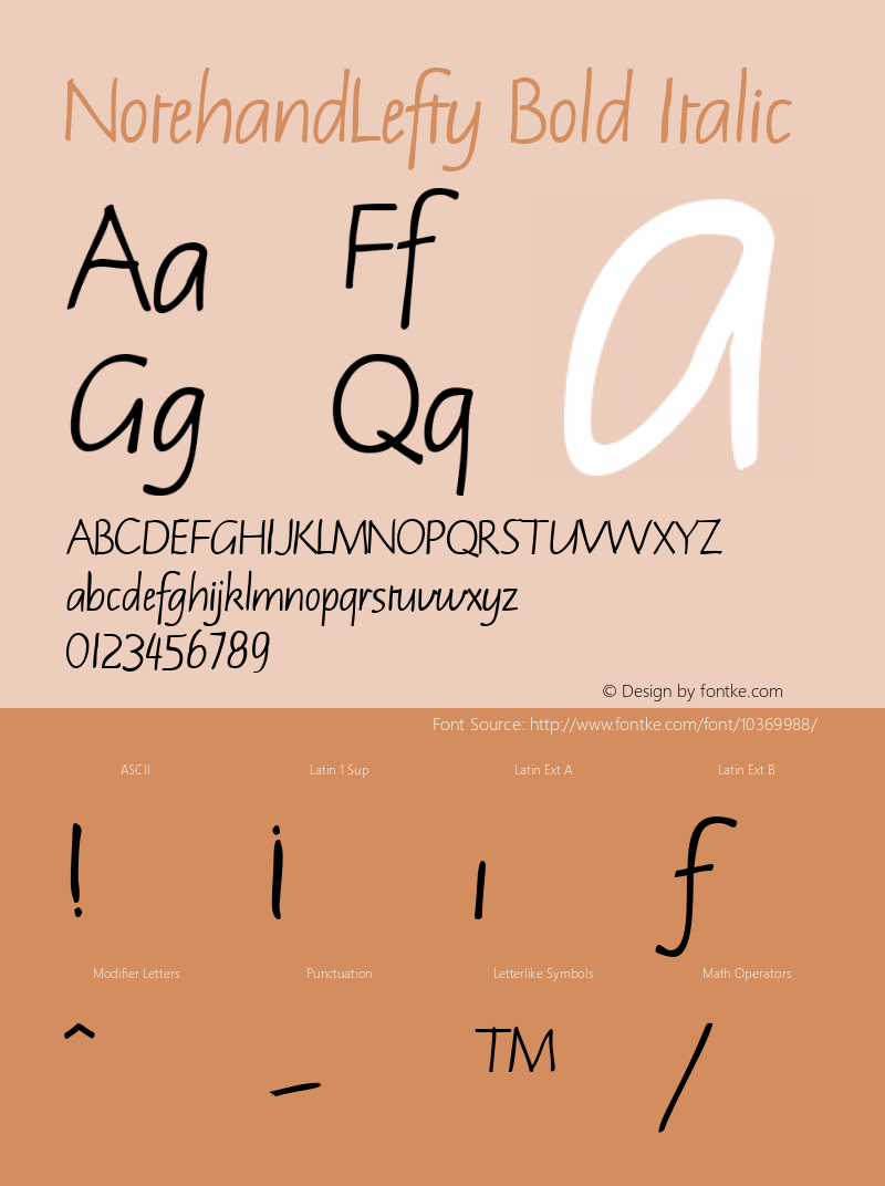 NotehandLefty Bold Italic W.S.I. Int'l v1.1 for GSP: 6/20/95 Font Sample