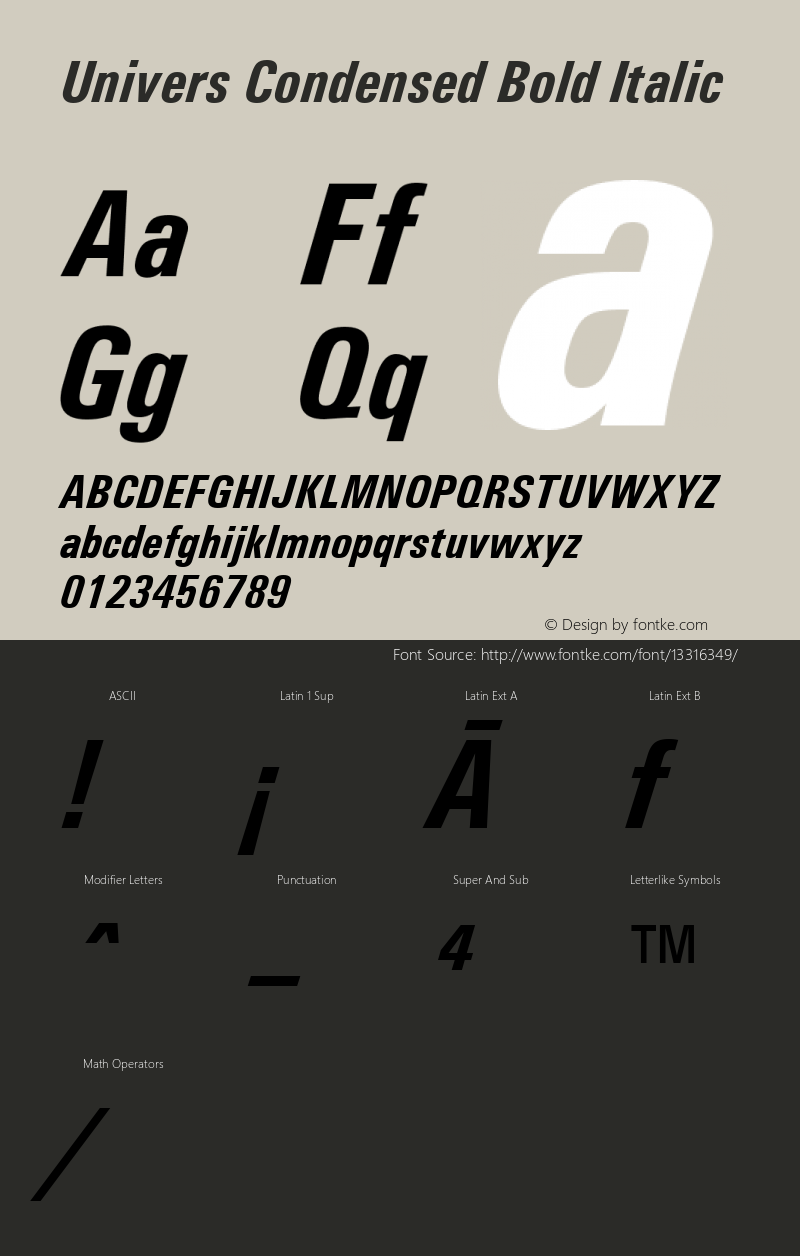 Univers Condensed Bold Italic Version 1.3 (ElseWare) Font Sample