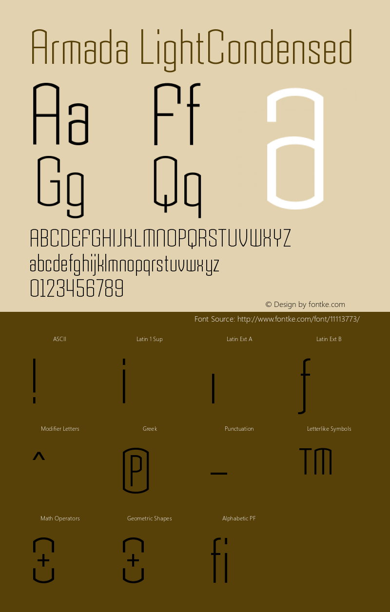 Armada LightCondensed Version 001.000 Font Sample