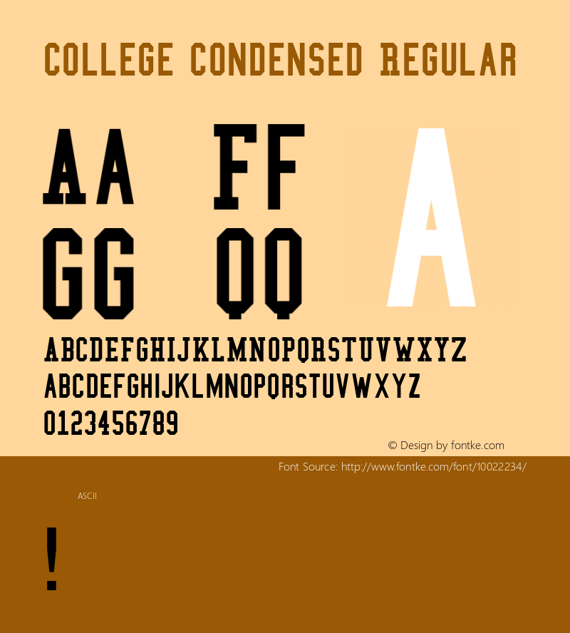 College Condensed Regular Version 1.01 Font Sample