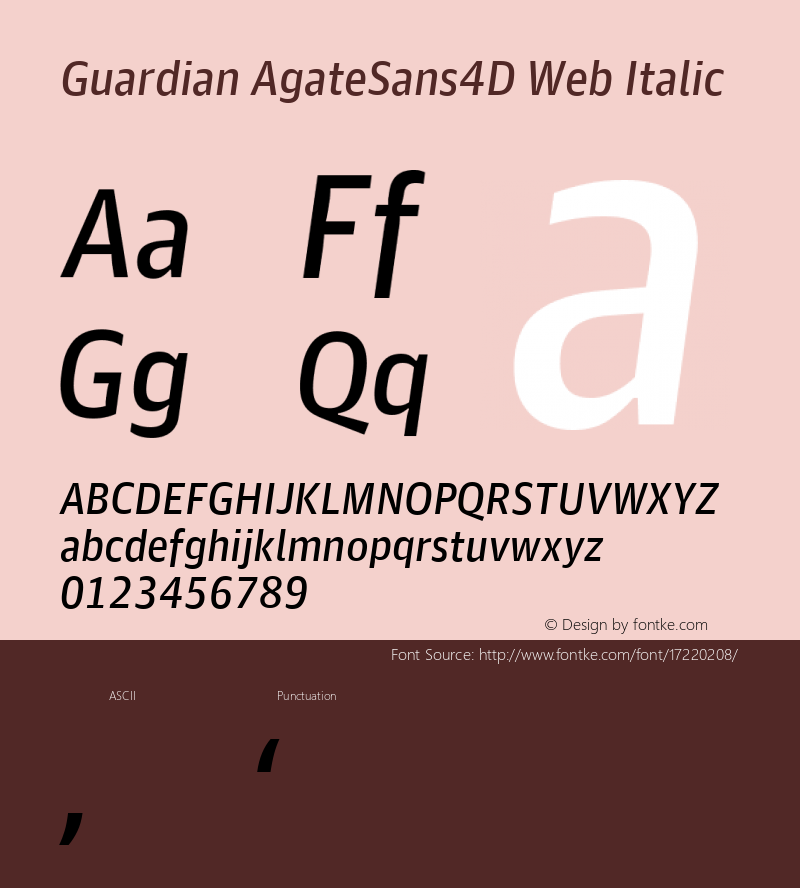 Guardian AgateSans4D Web Italic Version 001.002 2011 Font Sample