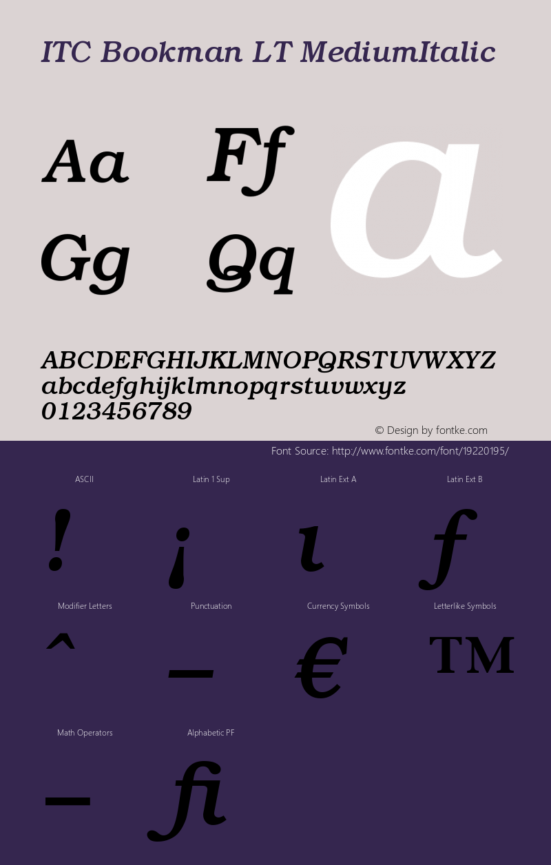 ITC Bookman LT Medium Italic Version 006.000 Font Sample