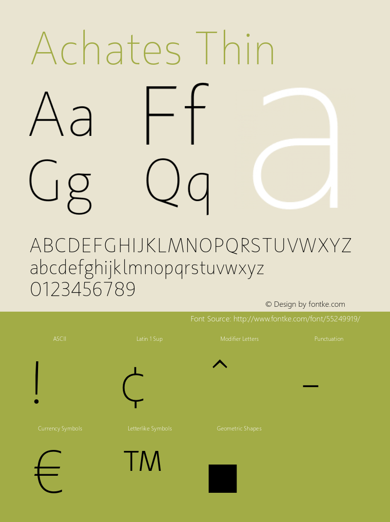 Achates-Thin Version 2.056 Font Sample