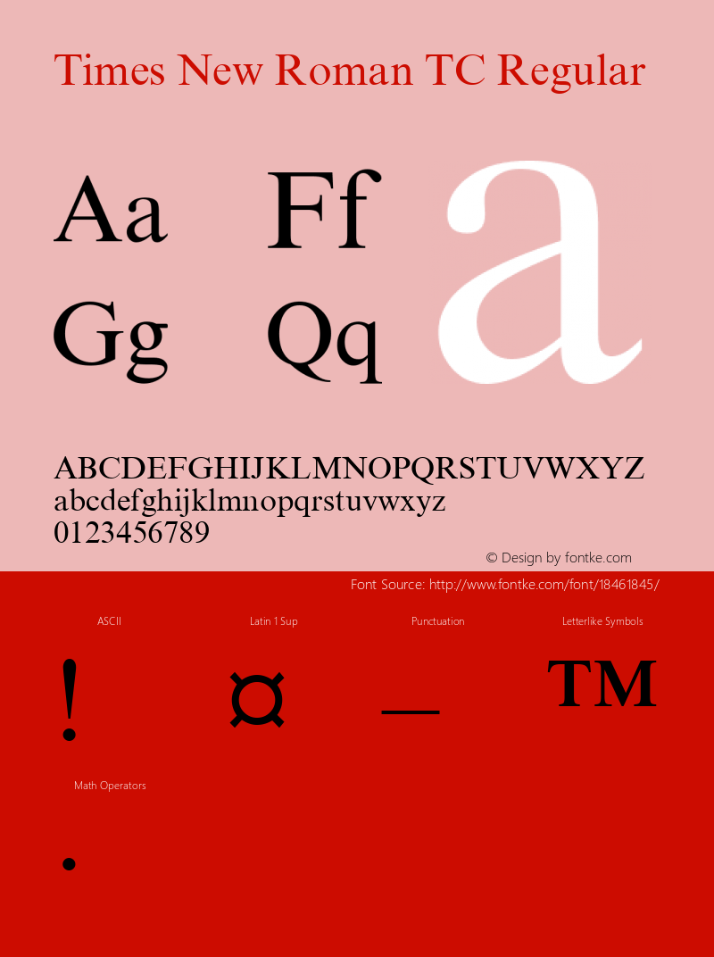 Times New Roman TC Regular Version 1.0 - November 1992 Font Sample