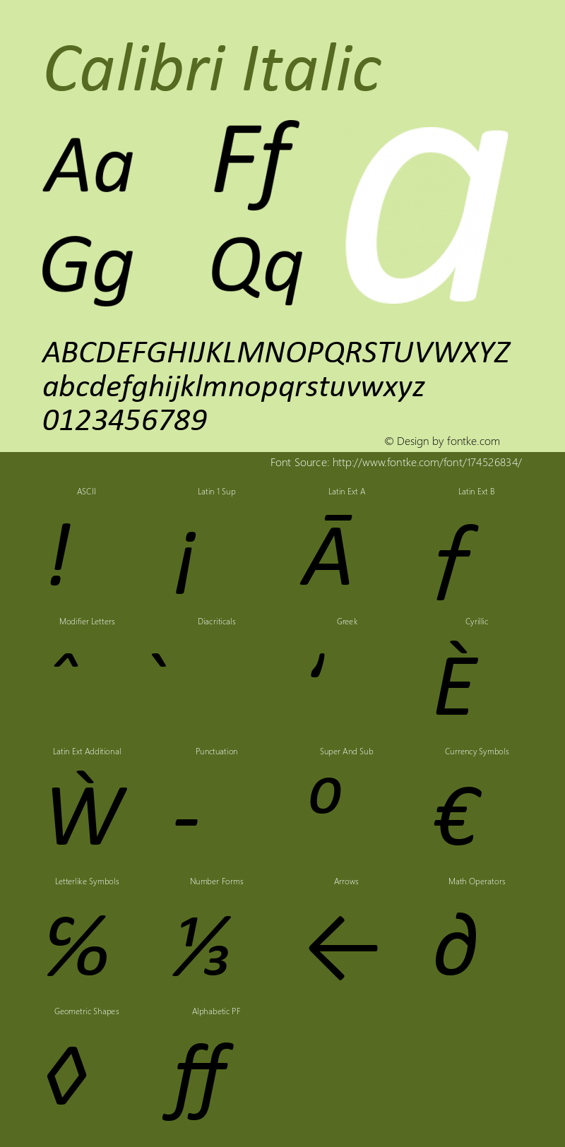 Calibri Italic Version 5.01a图片样张